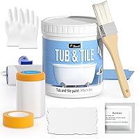 Tile Paint, Tub and Tile Refinishing Kit with Tools, Tub Refinishing Kit White Bathtub Paint Water Based &Low Odor, Easy to Use Sink Paint for Bathroom Kitchen, Semi-Gloss White, 25-30sq.ft