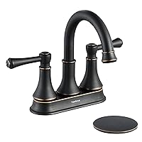 Oil Rubbed Bronze 2 Handle Centerset Bathroom Sink Faucet with Pop up Drain, High Arc Modern 4 Inch Bathroom Vanity Lavatory Faucet for 3 Holes with Brass 360° Swivel Spout, TAF067Y-ORB