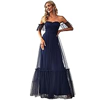 Ever-Pretty Women's Formal Dress Sweetheart Off-Shoulder Ruched Tulle Maxi Bridesmaid Dresses 50126