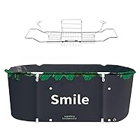 BESTHLS Large Folding Portable Bathtub & Bathtub Tray Caddy for Adult Luxury Bath Shower Stall (Green