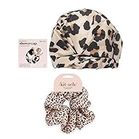 Kitsch Luxury Shower Cap (Leopard) and Satin Brunch Scrunchie (1pc,Leopard) Bundle with Discount