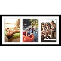 8x16 Collage Picture Frame in Black - Displays Three 5x7 Frame Openings - Engineered Wood Photo Frame with Shatter-Resistant Glass, Hanging Hardware, and Easel