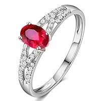 Romantic Fashion Jewelry Natural Ruby Gemstone Engagement Wedding Ring Promise Set Diamond 14K Solid White Rose Gold for Women