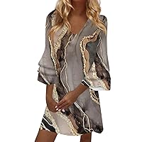 Spring Dresses for Women 2024 3/4 Length Sleeve Loose Fit Bohemian Tunic Dress Beach Dresses Cruise Outfits