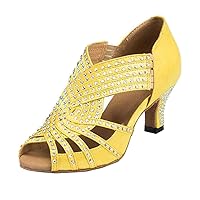 Womens Zipper & Slip-on Flared Heel Glitter Crystals Latin Modern Salsa Tango Ballroom Wedding Dance Shoes