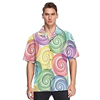 Hawaiian Mens Button Down Short Sleeve Shirt Vivid Colorful Spiral Swirls Dating Camisa de Vestir para Hombre
