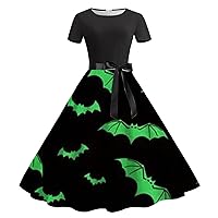 50s 60s Cocktail Dresses, Modest Wedding Guest Dress, 2023 Halloween Bat Print Tea Party Dress, Homecoming & Prom