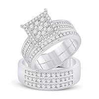 The Diamond Deal 14kt White Gold His Hers Round Diamond Square Matching Wedding Set 1-1/2 Cttw