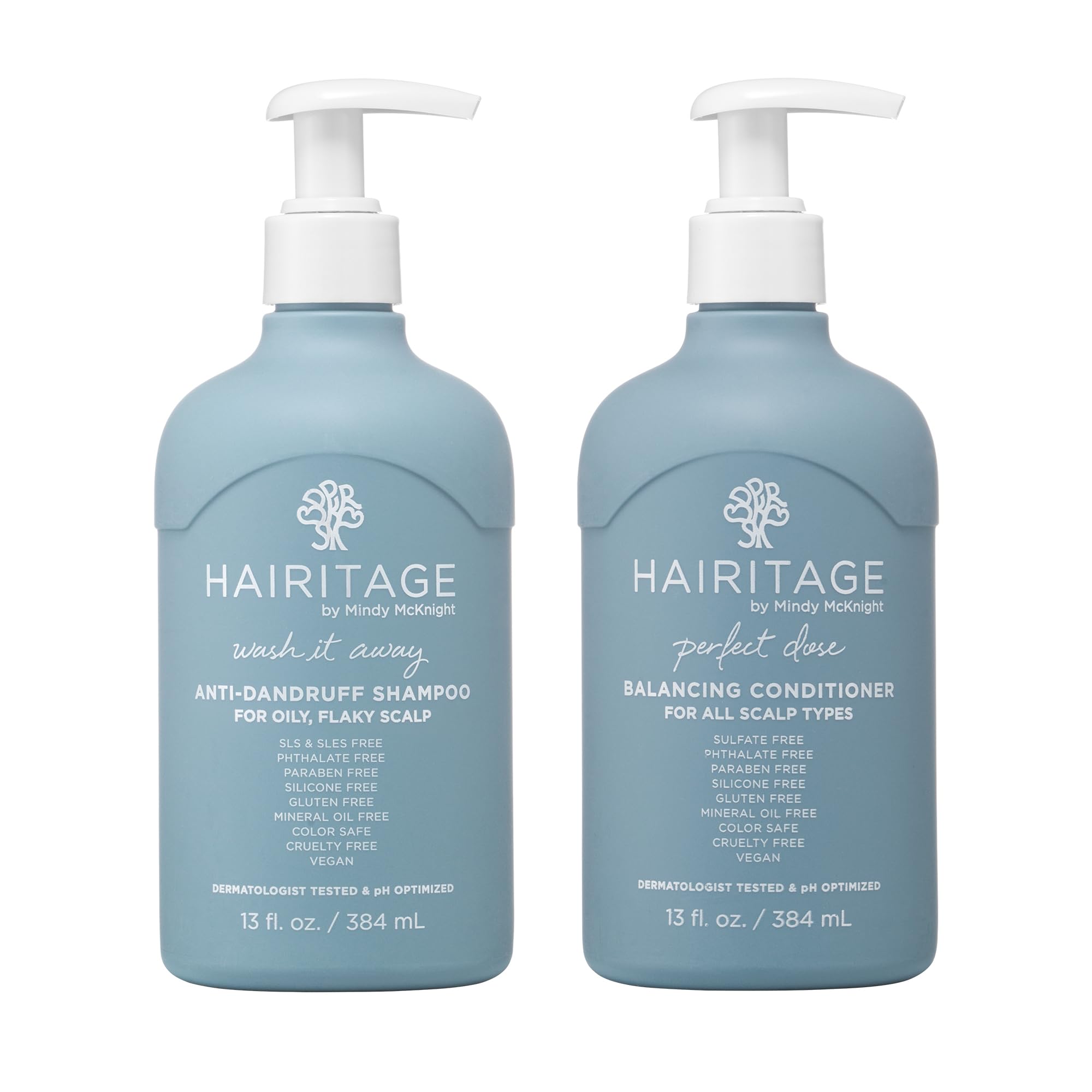 Hairitage Wash It Away Anti-Dandruff Shampoo - Oily, Flaky Scalp + Perfect Dose Balancing Conditioner -13 fl oz