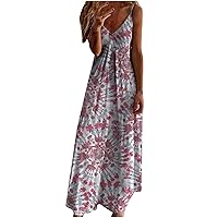 Deals of The Day Clearance Today's Deals Women Sling Dress Summer Spaghetti Strap Midi Dresses Floral V Neck Sundress Vacation Beach Sleeveless Dresses Eyelet Dress Pink