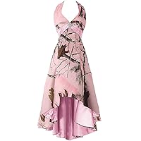 YINGJIABride Pink Camo High Low Bridesmaid Dresses Wedding Party Formal Dress Halter