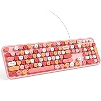 KNOWSQT Wired Computer Keyboard - Pink Colorful Full-Size Round Keycaps Typewriter Keyboards for Windows, Laptop, PC, Desktop, Mac