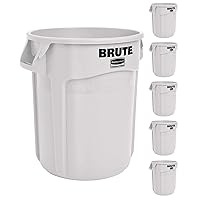 Rubbermaid Commercial Products BRUTE Heavy-Duty Round Trash/Garbage Can, 20-Gallon, White, Wastebasket for Home/Garage/Mall/Office/Stadium/Bathroom, Pack of 6