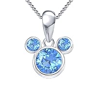 14k White Gold Plated 925 Silver Birthstone Mickey Mouse Pendant Necklace 18
