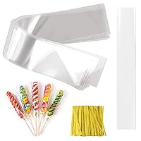 Mozeat Lens 100 Pcs 3 x 11 inch Clear Long Candy Cellos Treat Bags Cookie Bags Goodie Treat Bags with Gold Twist Ties Perfect for Birthday Favor Candles Pretzel Icy Candy