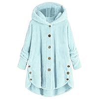 Women's Casual Warm Coat Jacket Plus Size Hooded Loose Pullovers Winter Open Front Fleece Coat Outwear With Pockets