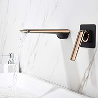 RANDOM Wall Mounted Waterfall Bathroom Faucet Matte Black Rose Gold Mixed Finish Bathroom Faucet Single Handle,Sink Faucet, Split Solid Brass Handle Wall Mount Faucet Brass Basin Faucet