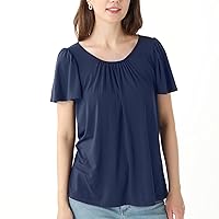 Womens Summer Tops Casual T Shirts Tie-Back Ruffle Short Sleeve Crew Neck Basic Loose Blouses