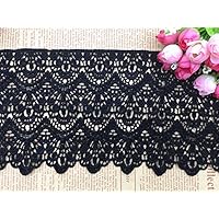 14CM Width Europe Long Pattern Inelastic Embroidery Lace Trim,Curtain Tablecloth Slipcover Bridal DIY Clothing/Accessories.(4 Yards in one Package) (Black)