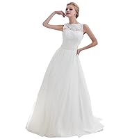 Elegant Ivory Lace Bodice Tulle Skirt Wedding Dress for The Beach