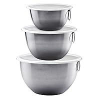 Tovolo Stainless Steel, Set of 3 Mixing Tight-Seal Dishwasher-Safe Metal Bowls with BPA-Free Lids for Food Storage, Stainless Steel
