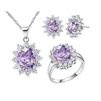 Women Jewelry Necklace Earrings and Ring Set with Cubic Zirconia Crystals T466
