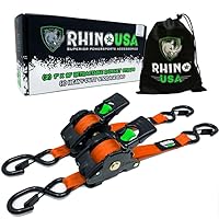 Rhino USA Retractable Ratchet Tie Down Straps (2PK) - 3,033lb Guaranteed Max Break Strength, Includes (2) Ultimate 2