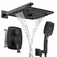 Matte Black Bathroom Shower Faucet Set with Valve, Rainfall Shower Head with Handheld Combo