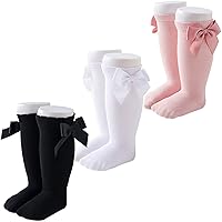 Baby Girls Knee High Socks Baby Girls Bow Stockings Cotton Uniform Stockings Dress Socks 5 Pack,0-5T