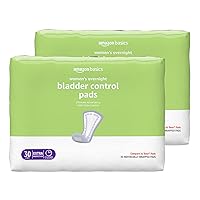 Amazon Basics Incontinence, Bladder Control & Postpartum Pads for Women, Overnight Absorbency, 60 Count, 2 Packs of 30 (Previously Solimo)
