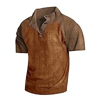 Polo Shirts for Men Vintage Fashion Classic Corduroy Slim Fit with Short Sleeve Henry Collar Casual Tops