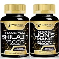 Lions Mane Supplement Capsules - 120 Count - Mushroom Supplement, Brain Supplements for Memory and Focus │Shilajit Pure Himalayan Organic Capsules with Naturally Occuring Fulvic Acid