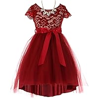 Special Occasion Flower Girl Dress Hi-Lo Style with Necklace for Girl