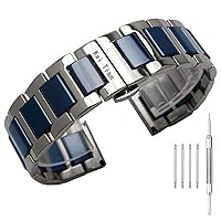 Stainless Steel Ceramic Watch Band Links 18mm/20mm/22mm Watch Wrist Bands Mens Watch Bracelet with Butterfly Buckle