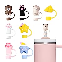 8Pcs Straw Cover for Stanley Cup, Upgrated 10mm Silicone Straw Covers Cap,Cute Cartoon Dust-Proof Reusable Drinking Straw Tips Protector for Stanley Cup or 10mm Drinking Straws Plug Decoration