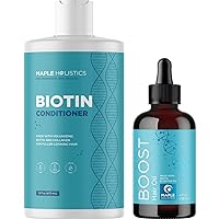Vegan Biotin Conditioner and Biotin Hair Oil Bundle - Large Hair Thickening Conditioner and Biotin Hair Growth Serum Set for Dry Damaged Hair and Growth with Castor and Rosemary Oil for Hair Growth