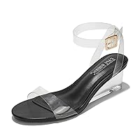 Cape Robbin Nerina Clear Low Wedge Heels for Women, Transparent Strappy Open Toe Shoes Heels for Women