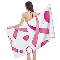Microfiber Beach Towel Compatible with Breast Cancer Awareness Ribbons Pink Love Heart - Quick Dry Lightweight Sand Free Oversized Large Towel Accessories Travel Must Have Swim Pool Yoga Camping