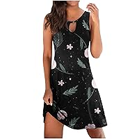 Summer Dresses for Women 2024 Vacation, Trendy Cute Butterfly Print Sleeveless Casual Loose Fit Dress, Crewneck