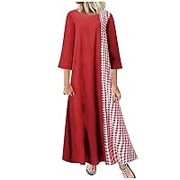 Women's Casual Dress Ethnic Printed Vintage Crewneck Gowns Kaftan Maxi Dress Long Dress