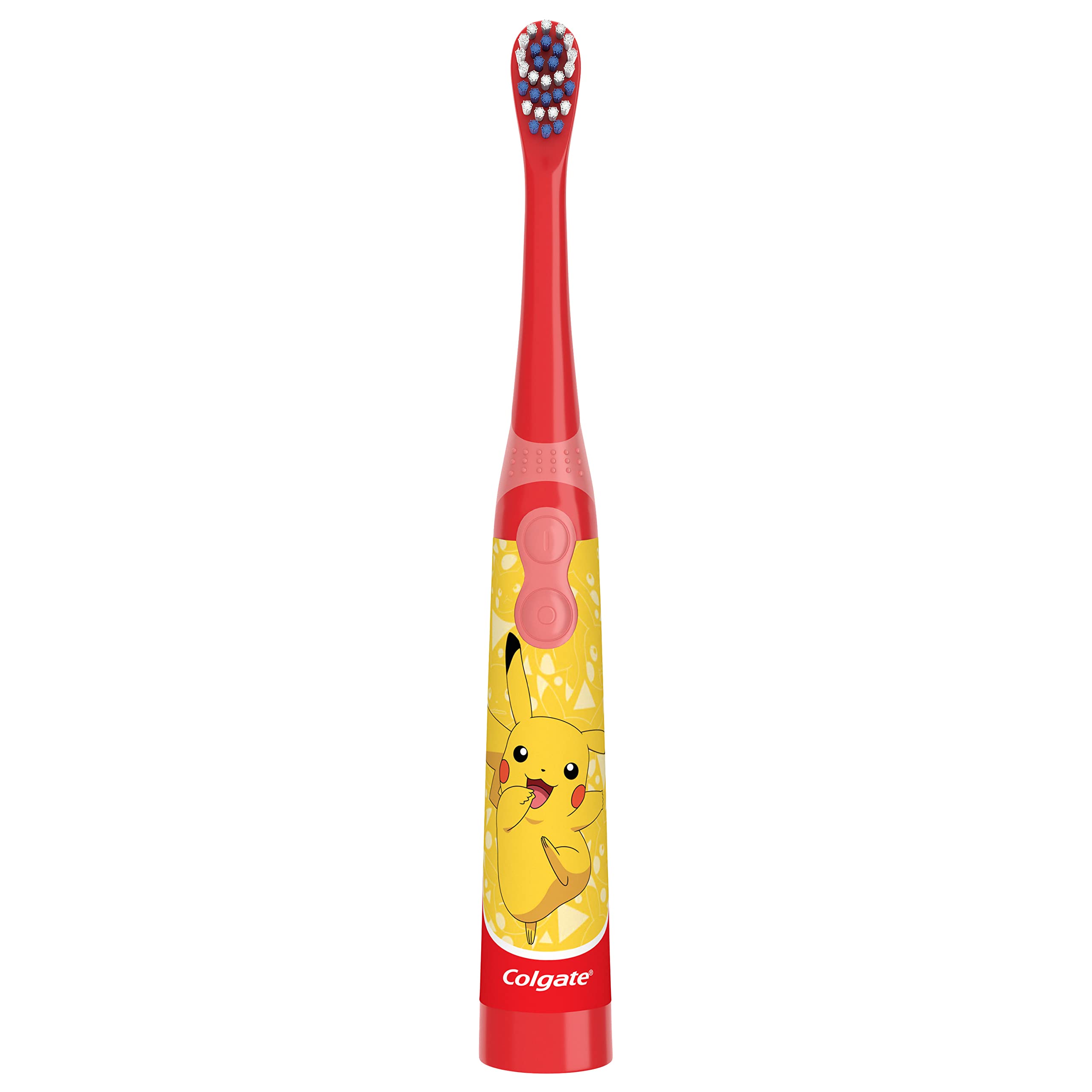 Colgate Kids Battery Powered Toothbrush, Kids Battery Toothbrush with Included AA Battery, Extra Soft Bristles, Flat-Laying Handle to Prevent Rolling, Pokemon Toothbrush, 1 Pack (Style May Vary)