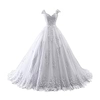 Melisa Women's Off The Shoulder Lace Sequins Wedding Dresses for Bride with Train A-Line Bridal Ball Gowns
