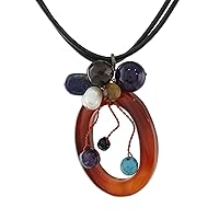 NOVICA Handcrafted Leather Agate Pendant Necklace Silver Plated Brass Lapis Lazuli Smoky Quartz Tigers Eye Cultured Freshwater Multicolor Pearl Thailand Birthstone 'Lush Cosmos'