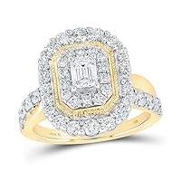 The Diamond Deal 14kt Yellow Gold Emerald Diamond Halo Bridal Wedding Engagement Ring 1-1/2 Cttw