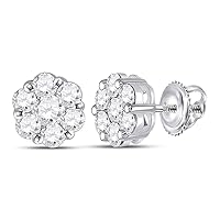 The Diamond Deal 14kt White Gold Womens Round Diamond Flower Cluster Earrings 1-3/4 Cttw