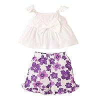 iiniim Baby Girls 2 Piece Clothes Summer Outfits Toddler Ruffle Sleeveless Shirt Floral Short Set