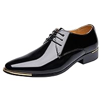 Dress Shoes Men Classic Pointed-Toe Patent Leather Lace-up Formal Oxford Shoes Black Brown Red Grey