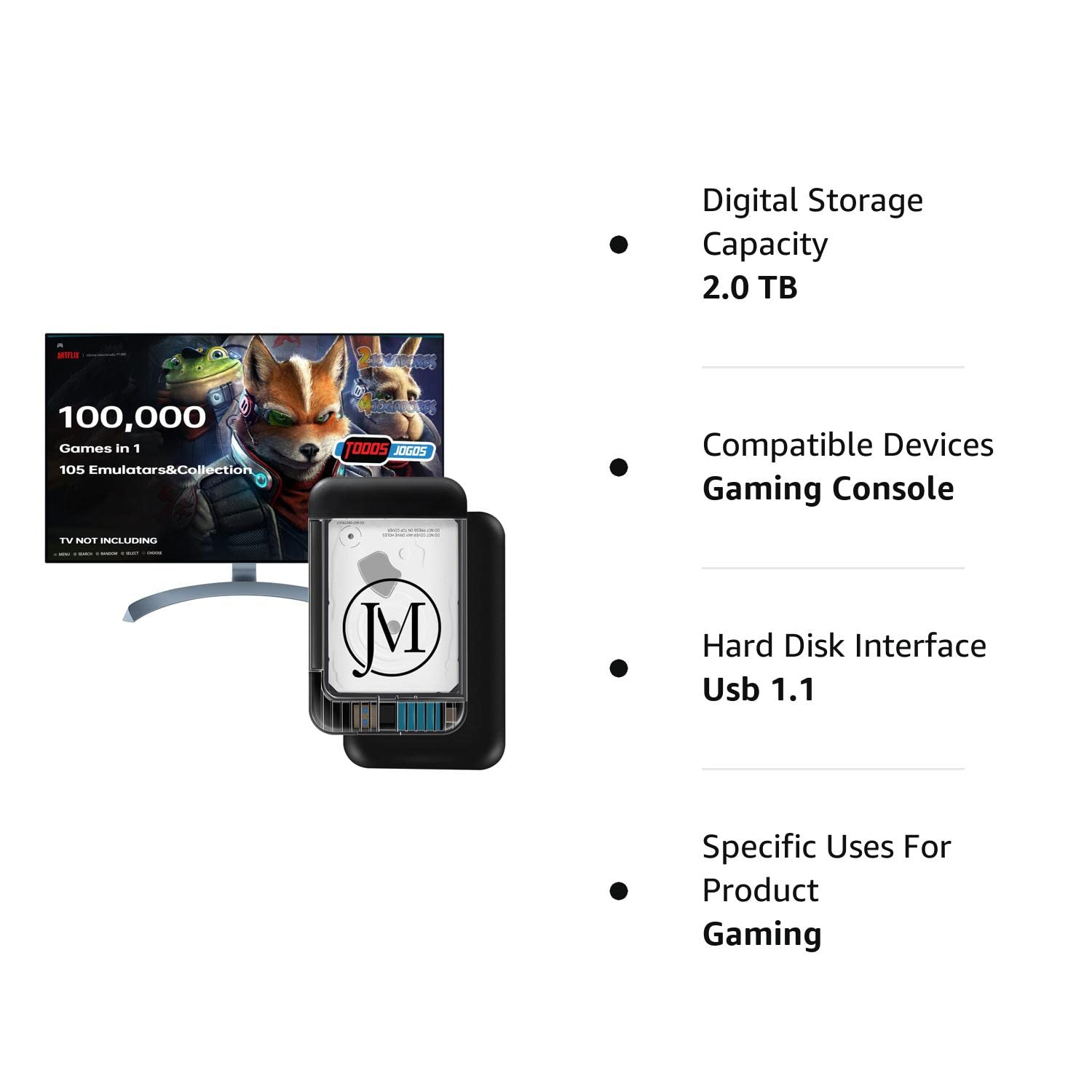 2TB Retro Game Console for Windows, External Hard Drive Built-in 100,000 Games, Video Game Consoles, HDD USB 3.0, Game Drive Compatible with Mame/Atari/SNES/Sega/PS1, Pre-installed 105 Emulators