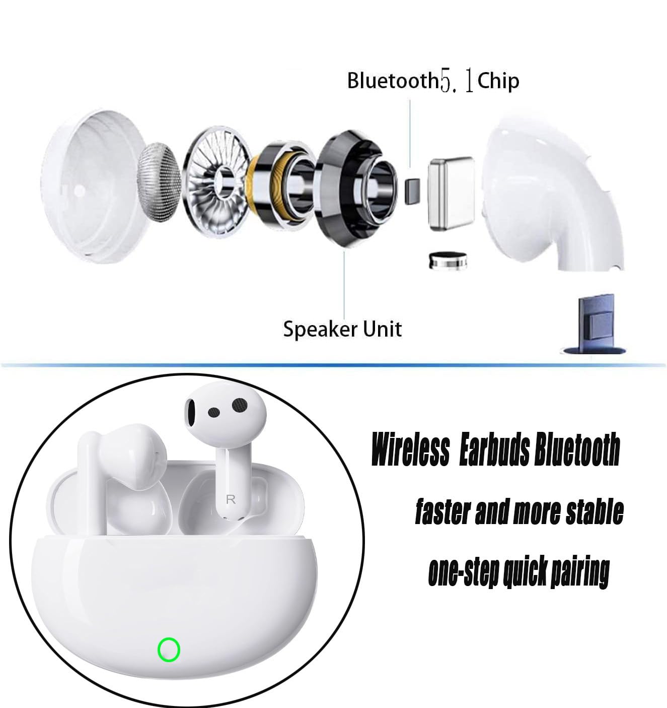 Wireless Headphones,True Wireless Earbuds Bluetooth 5.1,IPX7 Waterproof,with Personalized Noise Cancellation & Sound,24H Playtime with Charging Case, Wireless Earbuds for iPhone/Samsung/Android