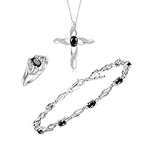 Matching Jewelry Infinity Wave Set: Sterling Silver Tennis Bracelet, Ring & Necklace. Gemstone & Diamonds, Adjustable 7